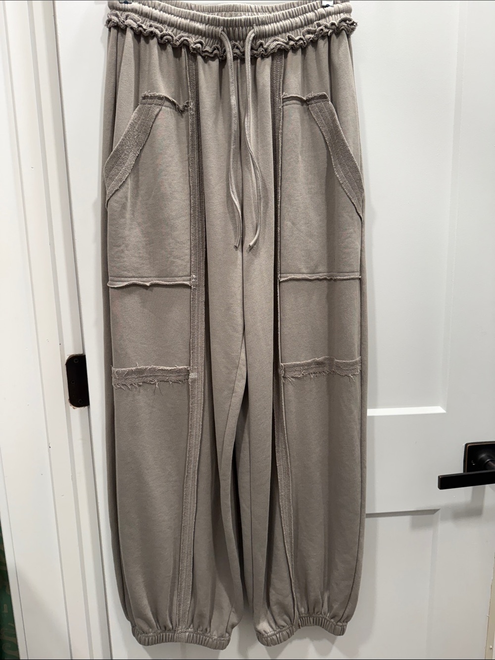 SHEIN Taupe Raw-Edge Patch Pocket Joggers - small